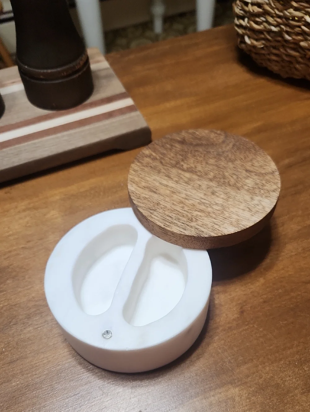Threshold Marble&wood Salt Cellar with wooden lid.